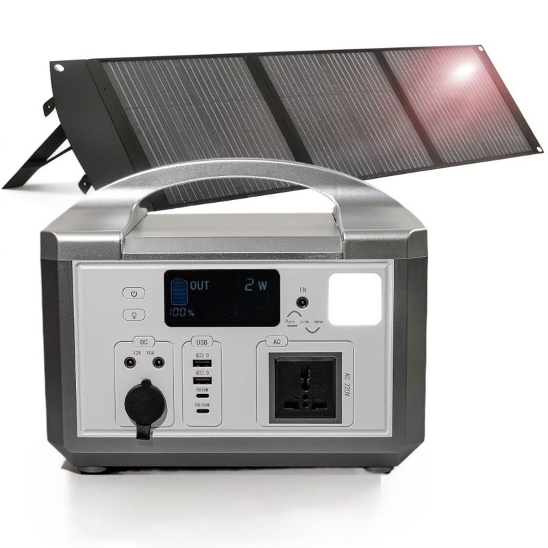 Luz LED / Luz SOS 300W Fornecimento de energia exterior com carregamento sem fio Banco de energia solar portátil para caminhadas ao ar livre